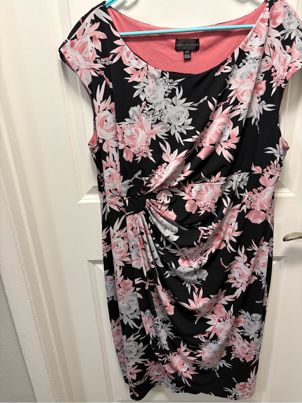 connected apparel Black Midi Dress with Pink & White Floral Print